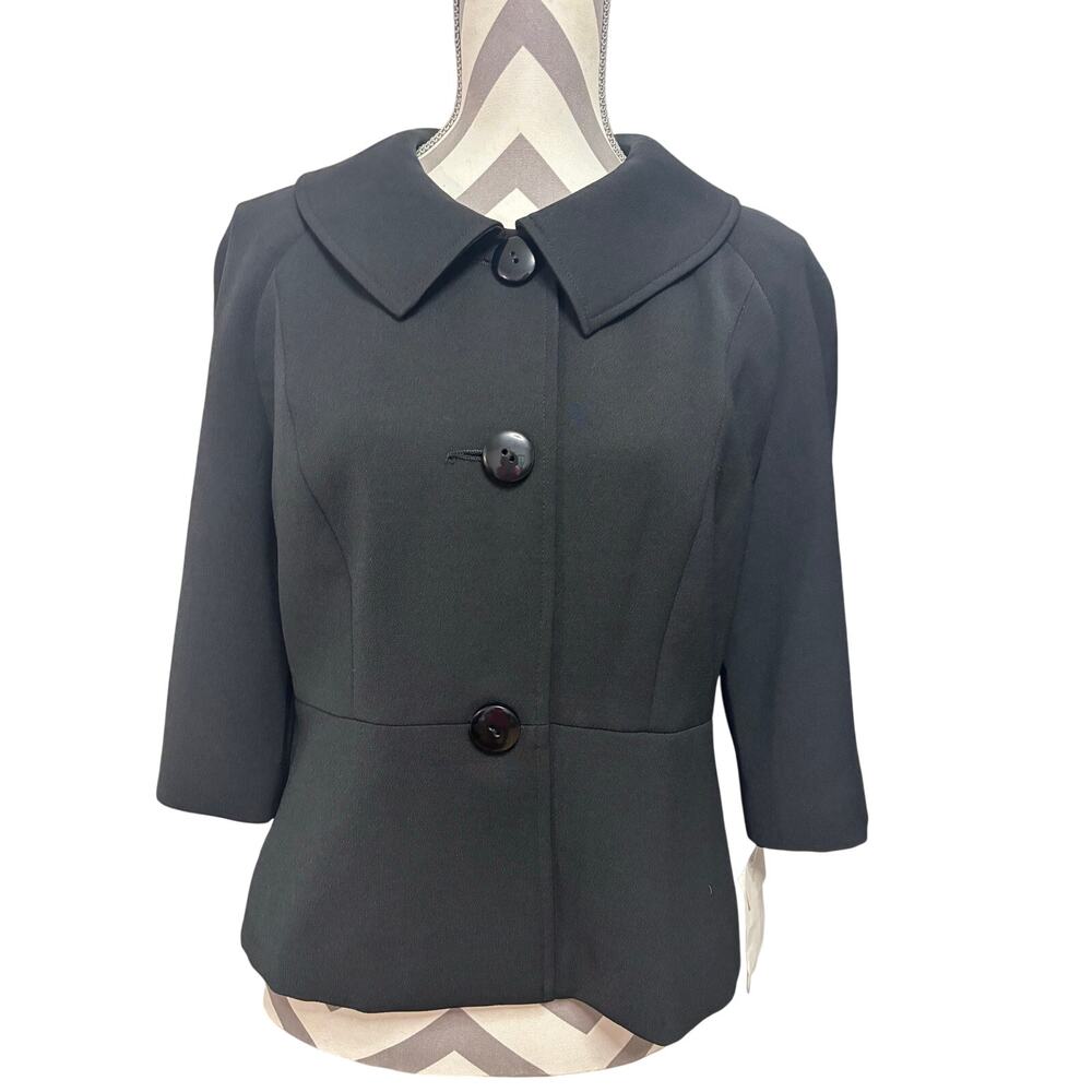 Neiman Marcus Exclusive Black Structured Short Jacket 3/4 Sleeve Bow Accent 12